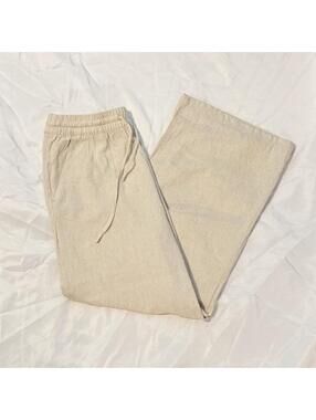 ASOS Oatmeal Beige Linen Blend Drawstring Wide Leg Pants
